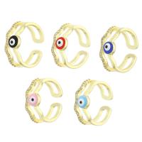 Evil Eye Jewelry Finger Ring, Brass, real gold plated, Adjustable & micro pave cubic zirconia & for woman & enamel & hollow US Ring .5 