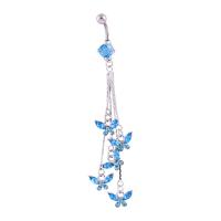 Belly Ring Jewelry, Zinc Alloy, with 316L Stainless Steel, Butterfly, with rhinestone, skyblue, 110mm 