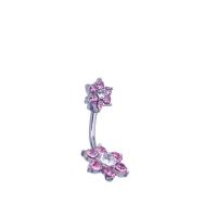 Belly Ring Jewelry, Zinc Alloy, with 316L Stainless Steel, Flower, with rhinestone, pink 