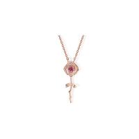 Cubic Zircon Micro Pave Sterling Silver Necklace, 925 Sterling Silver, Rose, rose gold color plated, micro pave cubic zirconia & for woman & hollow Approx 15.35 Inch 