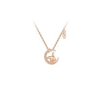 Cubic Zircon Micro Pave Sterling Silver Necklace, 925 Sterling Silver, with 1.96 inch extender chain, Rabbit, rose gold color plated, micro pave cubic zirconia & for woman Approx 15.75 Inch 