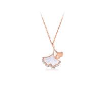 Cubic Zircon Micro Pave Sterling Silver Necklace, 925 Sterling Silver, with White Shell, with 1.96 inch extender chain, Ginkgo Leaf, plated, micro pave cubic zirconia & for woman Approx 15.75 Inch 