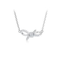 Cubic Zircon Micro Pave Sterling Silver Necklace, 925 Sterling Silver, with 1.96 inch extender chain, Bowknot, platinum color plated, micro pave cubic zirconia & for woman & hollow Approx 15.75 Inch 