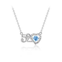 Cubic Zircon Micro Pave Sterling Silver Necklace, 925 Sterling Silver, with 1.96 inch extender chain, Number, platinum color plated, micro pave cubic zirconia & for woman Approx 15.75 Inch 
