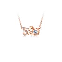 Cubic Zircon Micro Pave Sterling Silver Necklace, 925 Sterling Silver, with 1.96 inch extender chain, Number, rose gold color plated, micro pave cubic zirconia & for woman & hollow Approx 15.75 Inch 