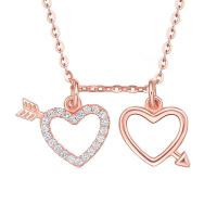 Cubic Zircon Micro Pave Sterling Silver Necklace, 925 Sterling Silver, with 1.96 inch extender chain, Heart, rose gold color plated, micro pave cubic zirconia & for woman & hollow Approx 15.75 Inch 