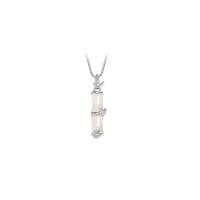 Cubic Zircon Micro Pave Sterling Silver Necklace, 925 Sterling Silver, with Cats Eye, with 1.96 inch extender chain, Bamboo, platinum color plated, micro pave cubic zirconia & for woman & hollow Approx 15.75 Inch 