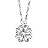 Cubic Zircon Micro Pave Sterling Silver Necklace, 925 Sterling Silver, with 1.96 inch extender chain, Four Leaf Clover, plated, Collapsible & micro pave cubic zirconia & for woman & hollow Approx 15.75 Inch 