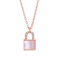 Cubic Zircon Micro Pave Sterling Silver Necklace, 925 Sterling Silver, with Shell, with 1.96 inch extender chain, Lock, plated, micro pave cubic zirconia & for woman Approx 15.75 Inch 