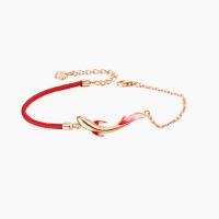 Sterling Silver Bracelets, 925 Sterling Silver, with Polyester Cord, with 1.57 inch extender chain, Fish, rose gold color plated, Hand-Painted Enamel Glaze & for woman, red Approx 6.14 Inch 