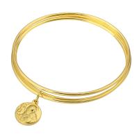 Stainless Steel Bangle, 316 Stainless Steel, Round, Vacuum Plating, three pieces & fashion jewelry & for woman, golden, 2mm, Inner Approx 67mm 