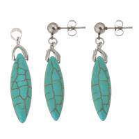 Turquoise Stainless Steel Jewelry Sets, 316 Stainless Steel, pendant & earring, with turquoise, polished, 2 pieces & fashion jewelry & for woman, green 