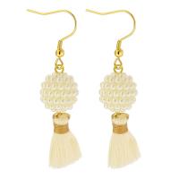 Fashion Tassel Earring, 316 Stainless Steel, with Polyester Yarns & ABS Plastic Pearl, 4 pieces & fashion jewelry & for woman, white, 56mm 