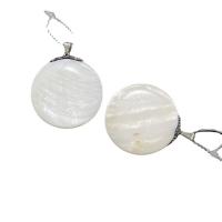 Rhinestone Shell Pendants, Freshwater Shell, Round, fashion jewelry & DIY, white, 40mm 