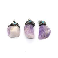 Amethyst Pendant February Birthstone , irregular, fashion jewelry & DIY & with rhinestone, purple, 25x30- 