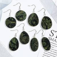 Impression Jasper Drop Earring, with Brass, irregular, silver color plated & for woman 