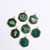 Malachite Pendants, with Brass, Hexagon, gold color plated, Unisex green 