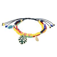 Glass Seed Beads Bracelets, Seedbead, with Polyester Cord & Zinc Alloy, gold color plated, multilayer & for woman & enamel, mixed colors 