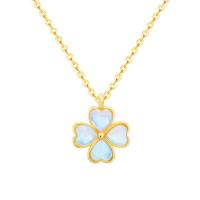 Sterling Silver Jewelry Necklace, 925 Sterling Silver, with Synthetic Moonstone, Four Leaf Clover, plated, fashion jewelry & for woman Approx 17.7 Inch 