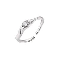 Cubic Zirconia Sterling Silver Finger Ring, 925 Sterling Silver, silver color plated, Adjustable & for woman & with cubic zirconia, silver color 