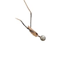 Titan Schmuck Halskette, Titanstahl, mit Kunststoff Perlen, mit Verlängerungskettchen von 1.96inch, Flügelform, echtes Rósegold plattiert, Wellenkette & für Frau, 7x37.4mm, Länge:ca. 15.7 ZollInch, verkauft von PC