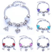 Zinc Alloy European Bracelets, with Lampwork, with 2.5inch extender chain, plated, snake chain & for woman & with rhinestone & hollow Approx 9.4 Inch 