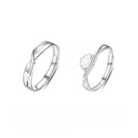 Couple Finger Rings, 925 Sterling Silver, with White Shell, platinum color plated, Adjustable & open & micro pave cubic zirconia 