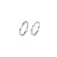 Couple Finger Rings, 925 Sterling Silver, plated, Adjustable & open & with rhinestone, two different colored 