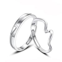 Couple Finger Rings, 925 Sterling Silver, platinum color plated, Adjustable & open 