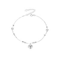 925 Sterling Silver Anklet, with 1.57 inch extender chain, platinum color plated, for woman Approx 7.48 Inch 