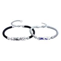 Couple Bracelet, 925 Sterling Silver, with Polyester Cord, platinum color plated & micro pave cubic zirconia 