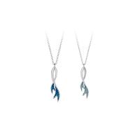 Couple Jewelry Necklace, 925 Sterling Silver, Mermaid tail, platinum color plated & micro pave cubic zirconia 