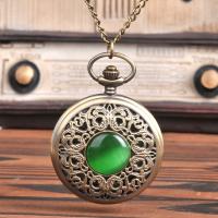 Watch Necklace, Zinc Alloy, with Gemstone & Plastic, Chinese movement, antique brass color plated, Life water resistant & Unisex Approx 16.92 Inch 