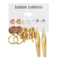 Zinc Alloy Earring Set, with Plastic Pearl, gold color plated, 6 pieces & fashion jewelry & for woman & with rhinestone 