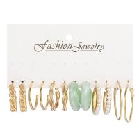 Zinc Alloy Earring Set, with Plastic Pearl & Acrylic, 6 pieces & fashion jewelry & for woman, golden 