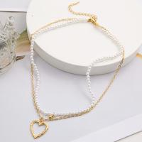 Zinc Alloy Necklace, with Plastic Pearl, with 2.95inch extender chain, Heart, gold color plated, fashion jewelry & for woman Approx 16.34 Inch 