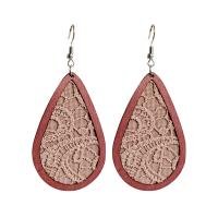 Synthetic Leather Drop Earring, with Wood & Iron, Teardrop, fashion jewelry & for woman 83mm 