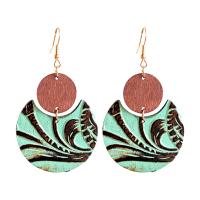 Cowhide Drop Earring, with Wood & Brass, Round, fashion jewelry & for woman 70mm 