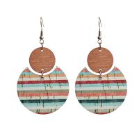 Wood Drop Earring, with Iron, Round, fashion jewelry & for woman 60mm 
