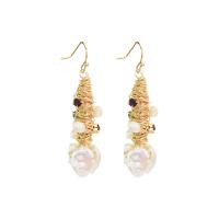 Boucles d'oreilles d'eau douce de Perle , avec laiton, Plaqué d'or, bijoux de mode & pour femme, 45mm, Vendu par paire