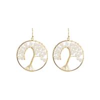 Freshwater Pearl Drop Earring, Zinc Alloy, with Freshwater Pearl & Brass, Tree, real gold plated, fashion jewelry & for woman, 50mm 