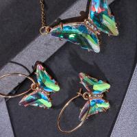 Rhinestone Zinc Alloy Jewelry Set, earring & necklace, Butterfly, fashion jewelry & for woman & with rhinestone, 2.9cmu30018cm cm 