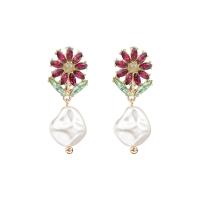 Plastic Pearl Zinc Alloy Earring, with Plastic Pearl, Flower, fashion jewelry & for woman & with rhinestone, 50mm 