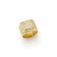 Rhinestone Stainless Steel Finger Ring, 316 Stainless Steel, Square, Vacuum Ion Plating, Unisex & with rhinestone 19mm 