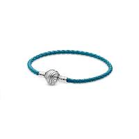 925 Sterling Silver Bracelet, with leather cord, plated  & for woman 