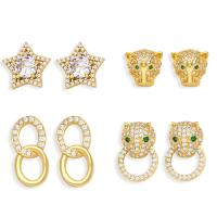Cubic Zirconia Micro Pave Brass Earring, 18K gold plated & micro pave cubic zirconia & for woman, golden 