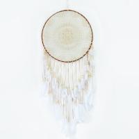 Fashion Dream Catcher, Feather, with Cotton Thread & Wood, handmade, hanging, brown 