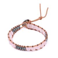 Gemstone Bracelets, Leather, with Gemstone & Brass & for woman, 8mm Approx 9.06 Inch 