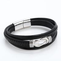 PU Leather Bracelet, with 316L Stainless Steel, polished, fashion jewelry & multilayer & for man .5 cm 