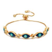 Evil Eye Jewelry Bracelet, Brass, gold color plated & fashion jewelry & evil eye pattern & adjustable & micro pave cubic zirconia & for woman & enamel, golden cm 